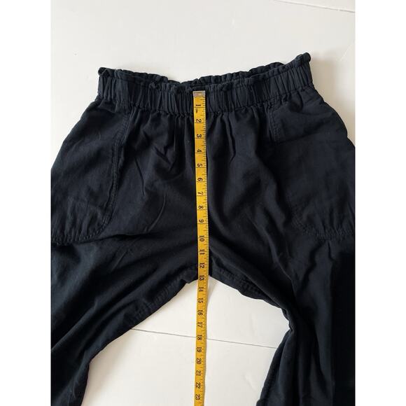 MIRTH Super Wide Leg Pants Women L Black Paper Waist Pockets Relaxed Linen Blend - Picture 12 of 14